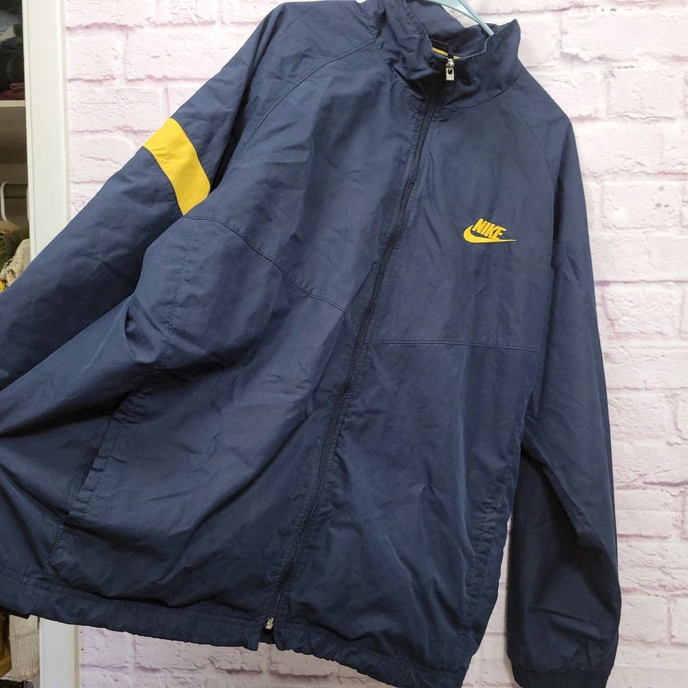 VTG Nike Windbreaker Track Jacket Mens XXL Fleece Lined Blue Yellow Zip Up *READ